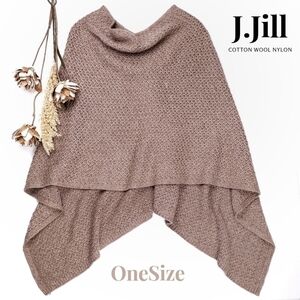 J. JILL Brown Cotton Wool Blend Knit Poncho Wrap  Onesize